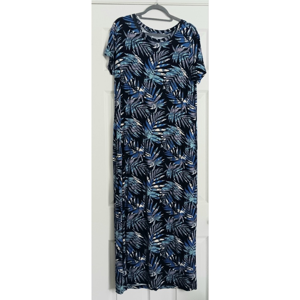 AnyBody Maxi‎ Dress Women's Size Small Drapey Knit Printed Tropical Short Sleeve